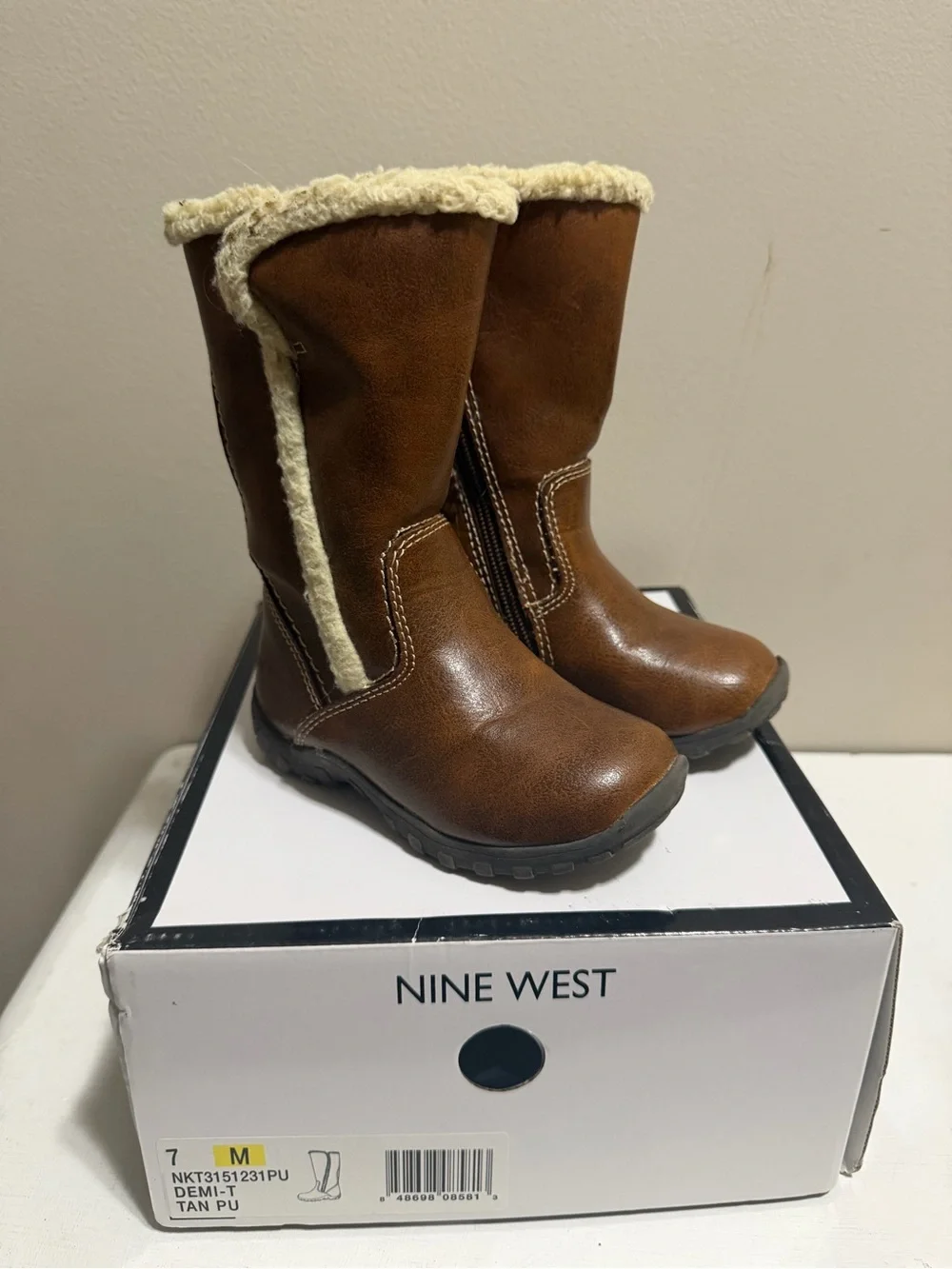Nine West Girls Demi-T Brown Faux Fur Boots Girls Size 7M EUC